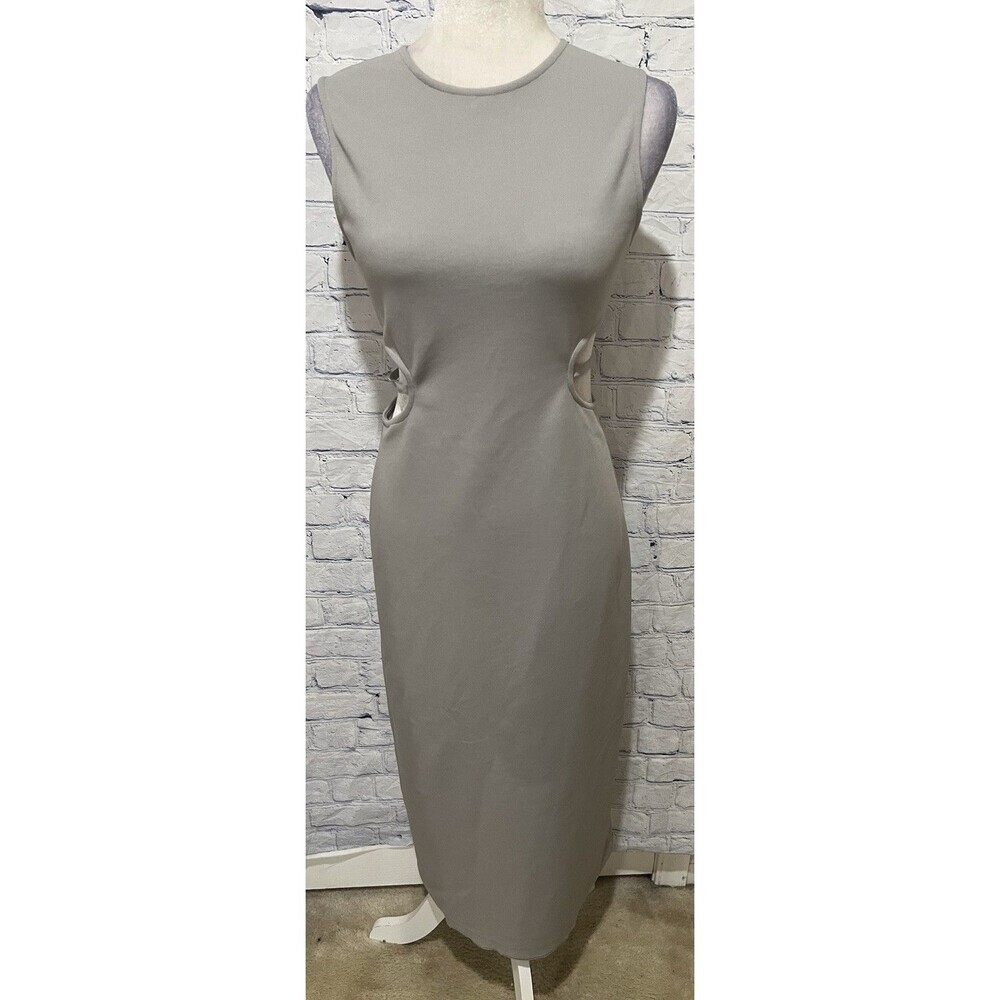 ZARA WOMEN'S CUT OUT MIDI DRESS PEARL GRAY SIZE MEDIUM